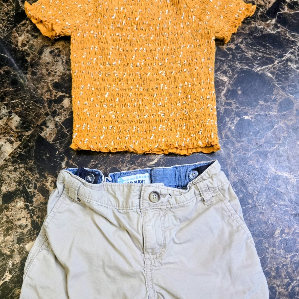 Old Navy Kids Matching Set - Orange Top and Tan Shorts
